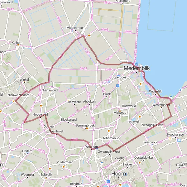 Map miniature of "Picturesque Gravel Ride" cycling inspiration in Noord-Holland, Netherlands. Generated by Tarmacs.app cycling route planner