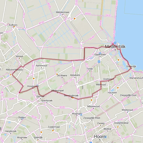 Map miniature of "Scenic Gravel Route" cycling inspiration in Noord-Holland, Netherlands. Generated by Tarmacs.app cycling route planner