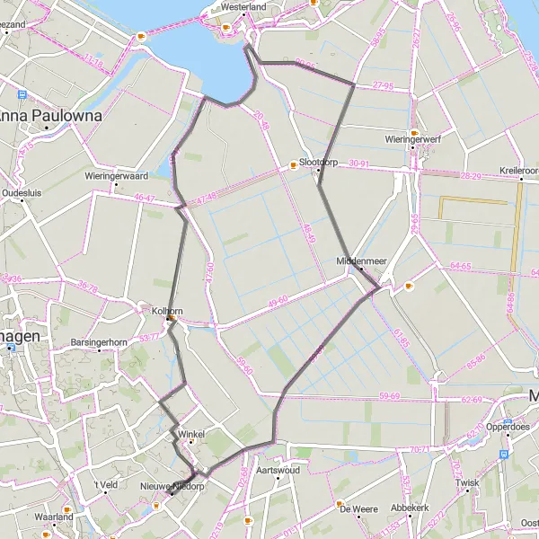 Map miniature of "Scenic Road Cycling Route" cycling inspiration in Noord-Holland, Netherlands. Generated by Tarmacs.app cycling route planner
