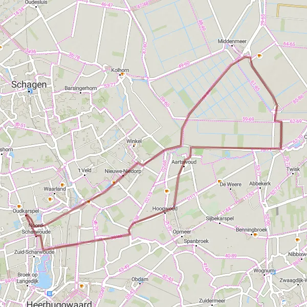 Miniatuurkaart van de fietsinspiratie "Rondje Noord-Hollandse gravelwegen" in Noord-Holland, Netherlands. Gemaakt door de Tarmacs.app fietsrouteplanner