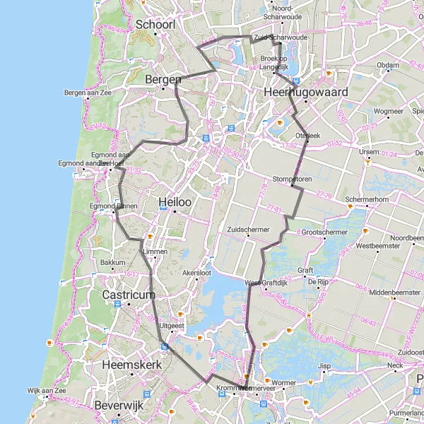 Map miniature of "Scenic Noord-Scharwoude Loop" cycling inspiration in Noord-Holland, Netherlands. Generated by Tarmacs.app cycling route planner