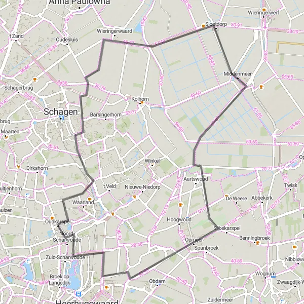 Map miniature of "Relaxing Coastal Ride" cycling inspiration in Noord-Holland, Netherlands. Generated by Tarmacs.app cycling route planner