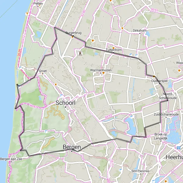 Map miniature of "Scenic Countryside Delights" cycling inspiration in Noord-Holland, Netherlands. Generated by Tarmacs.app cycling route planner