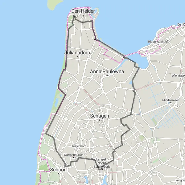 Miniatuurkaart van de fietsinspiratie "Route langs Noord-Hollandse dorpen en natuur" in Noord-Holland, Netherlands. Gemaakt door de Tarmacs.app fietsrouteplanner