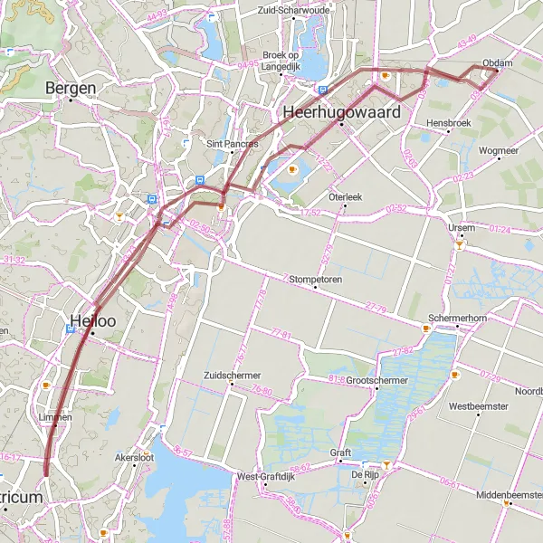 Map miniature of "Discovering North Holland Gravel Route" cycling inspiration in Noord-Holland, Netherlands. Generated by Tarmacs.app cycling route planner