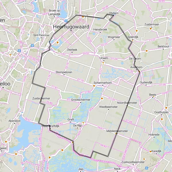 Map miniature of "Avenhorn to Berkmeer Loop" cycling inspiration in Noord-Holland, Netherlands. Generated by Tarmacs.app cycling route planner