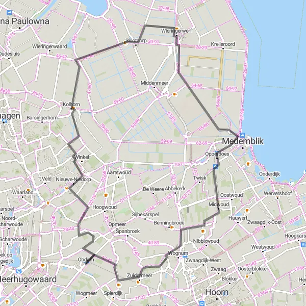 Map miniature of "West Frisia Flatlands by Road Bike" cycling inspiration in Noord-Holland, Netherlands. Generated by Tarmacs.app cycling route planner