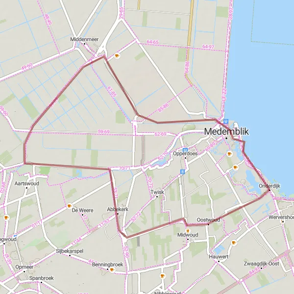 Map miniature of "Abbekerk and Middenmeer Gravel Route" cycling inspiration in Noord-Holland, Netherlands. Generated by Tarmacs.app cycling route planner