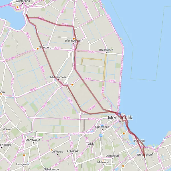 Map miniature of "The Gravel Loop" cycling inspiration in Noord-Holland, Netherlands. Generated by Tarmacs.app cycling route planner