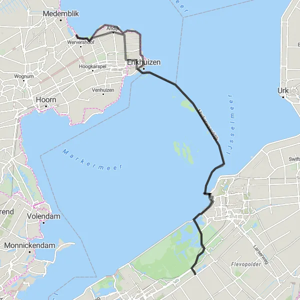 Map miniature of "The Road Explorer" cycling inspiration in Noord-Holland, Netherlands. Generated by Tarmacs.app cycling route planner