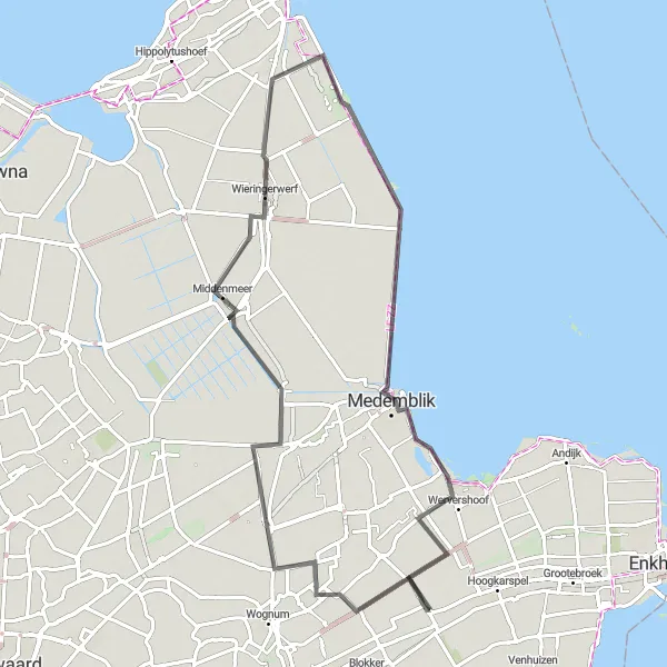 Map miniature of "West-Friesland Adventure" cycling inspiration in Noord-Holland, Netherlands. Generated by Tarmacs.app cycling route planner