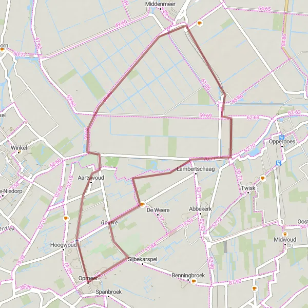 Map miniature of "Aartswoud Excursion" cycling inspiration in Noord-Holland, Netherlands. Generated by Tarmacs.app cycling route planner