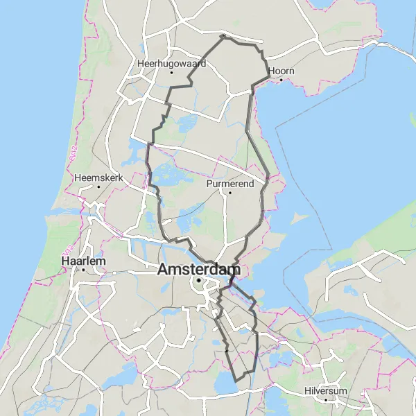 Map miniature of "Opmeer Grand Tour" cycling inspiration in Noord-Holland, Netherlands. Generated by Tarmacs.app cycling route planner