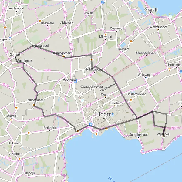 Miniatuurkaart van de fietsinspiratie "Langs de wateren van Noord-Holland" in Noord-Holland, Netherlands. Gemaakt door de Tarmacs.app fietsrouteplanner