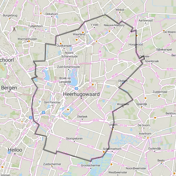 Map miniature of "Opmeer Serene Ride" cycling inspiration in Noord-Holland, Netherlands. Generated by Tarmacs.app cycling route planner