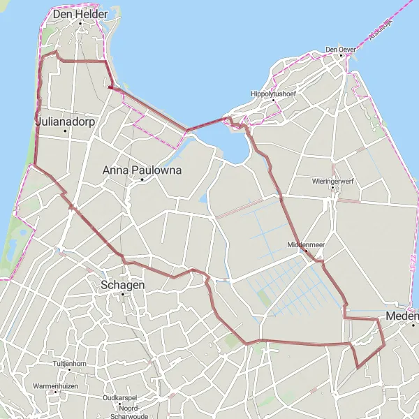 Miniatuurkaart van de fietsinspiratie "Opperdoes naar Middenmeer Grindwegroute" in Noord-Holland, Netherlands. Gemaakt door de Tarmacs.app fietsrouteplanner