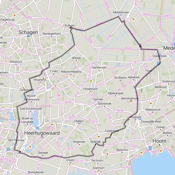 Map miniature of "Zuidermeer Adventure" cycling inspiration in Noord-Holland, Netherlands. Generated by Tarmacs.app cycling route planner