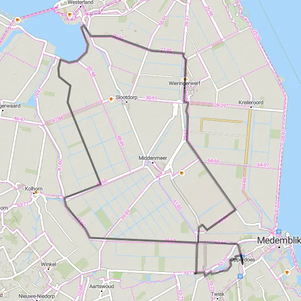 Map miniature of "Wieringerwerf Loop" cycling inspiration in Noord-Holland, Netherlands. Generated by Tarmacs.app cycling route planner