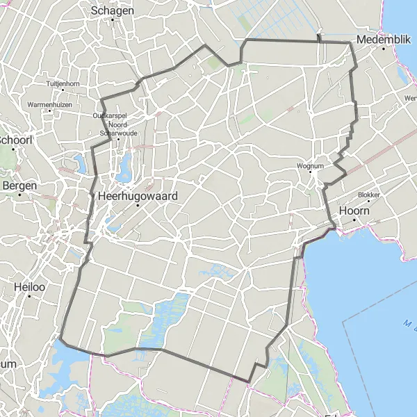 Map miniature of "Nibbixwoud Loop" cycling inspiration in Noord-Holland, Netherlands. Generated by Tarmacs.app cycling route planner