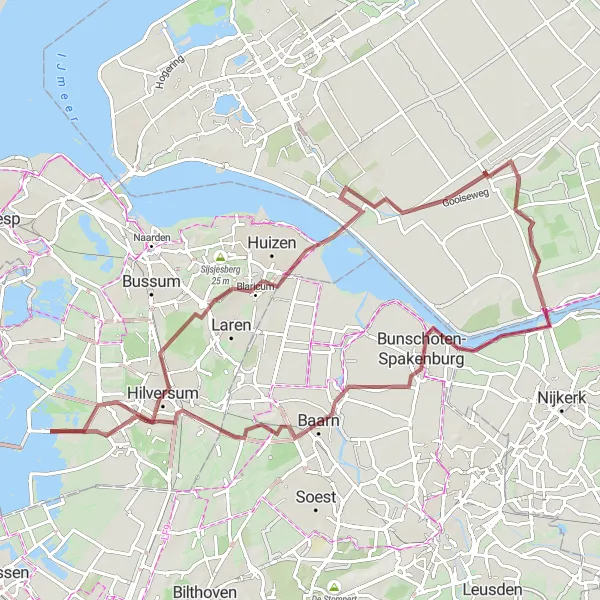 Map miniature of "Loosdrechtse Plassen Gravel" cycling inspiration in Noord-Holland, Netherlands. Generated by Tarmacs.app cycling route planner