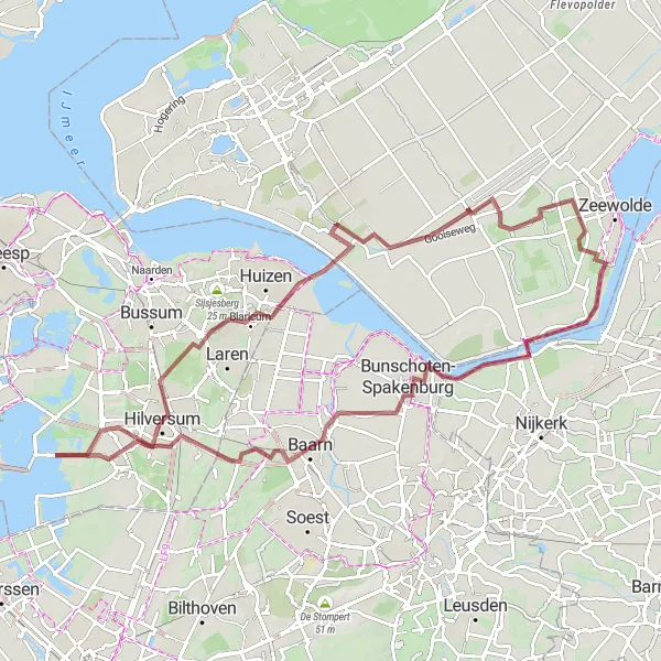 Miniatuurkaart van de fietsinspiratie "Gooi en Eemland Gravel Loop" in Noord-Holland, Netherlands. Gemaakt door de Tarmacs.app fietsrouteplanner