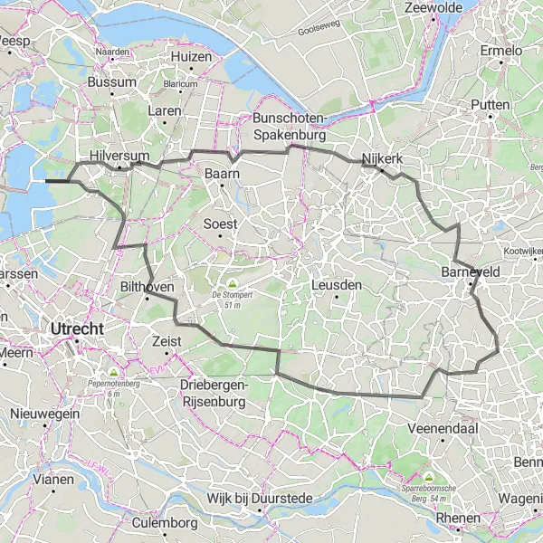 Miniatuurkaart van de fietsinspiratie "Langs de Natuurrijke Route naar Oud-Loosdrecht" in Noord-Holland, Netherlands. Gemaakt door de Tarmacs.app fietsrouteplanner