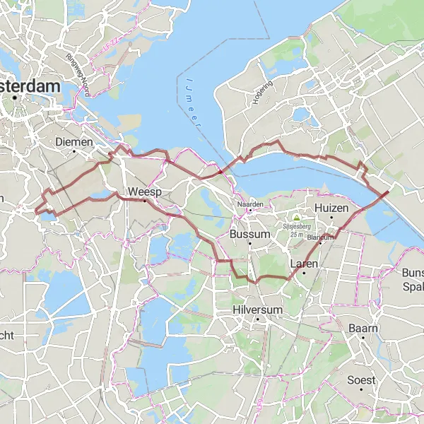 Miniatuurkaart van de fietsinspiratie "Gooimeer en Blaricum Gravelrit" in Noord-Holland, Netherlands. Gemaakt door de Tarmacs.app fietsrouteplanner