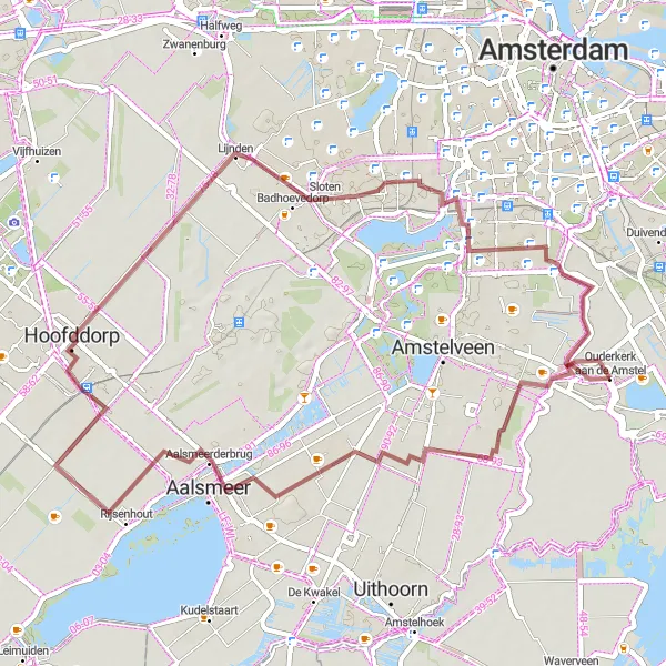 Map miniature of "Ouderkerk aan de Amstel - Aalsmeerderbrug Gravel Loop" cycling inspiration in Noord-Holland, Netherlands. Generated by Tarmacs.app cycling route planner