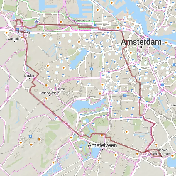 Miniatuurkaart van de fietsinspiratie "Ruige Gravelpadtocht" in Noord-Holland, Netherlands. Gemaakt door de Tarmacs.app fietsrouteplanner