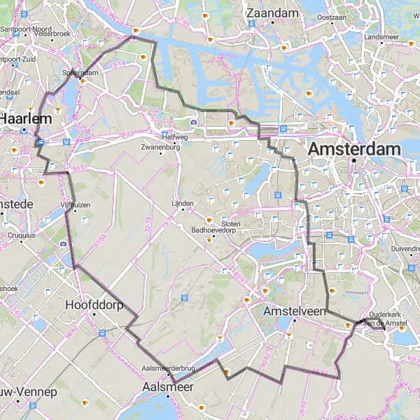 Miniatuurkaart van de fietsinspiratie "Historische Hofjesroute" in Noord-Holland, Netherlands. Gemaakt door de Tarmacs.app fietsrouteplanner