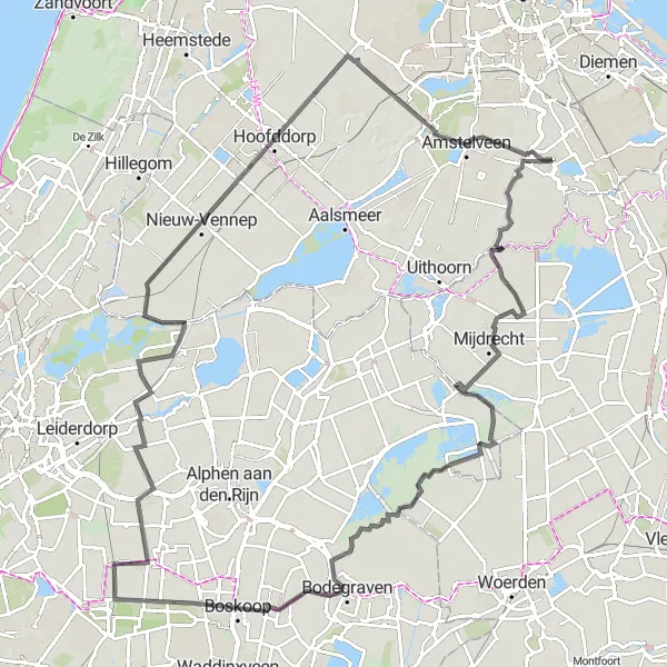 Map miniature of "Mijdrecht Road Loop" cycling inspiration in Noord-Holland, Netherlands. Generated by Tarmacs.app cycling route planner