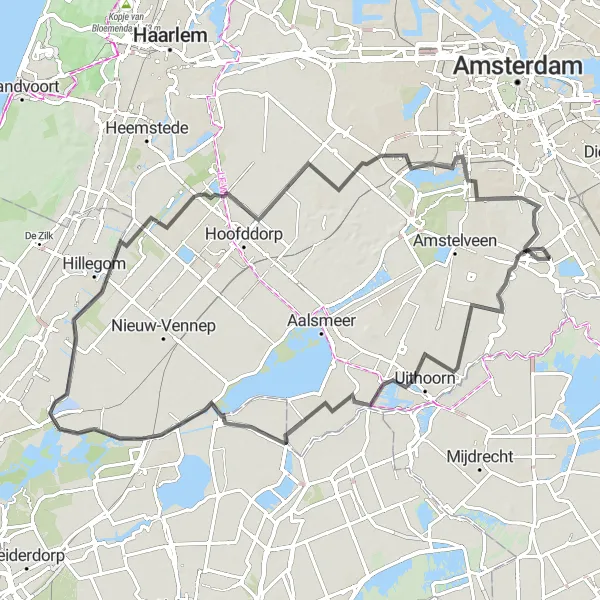 Miniatuurkaart van de fietsinspiratie "Bilderdam en Amsterdamse Bos Wielrenroute" in Noord-Holland, Netherlands. Gemaakt door de Tarmacs.app fietsrouteplanner