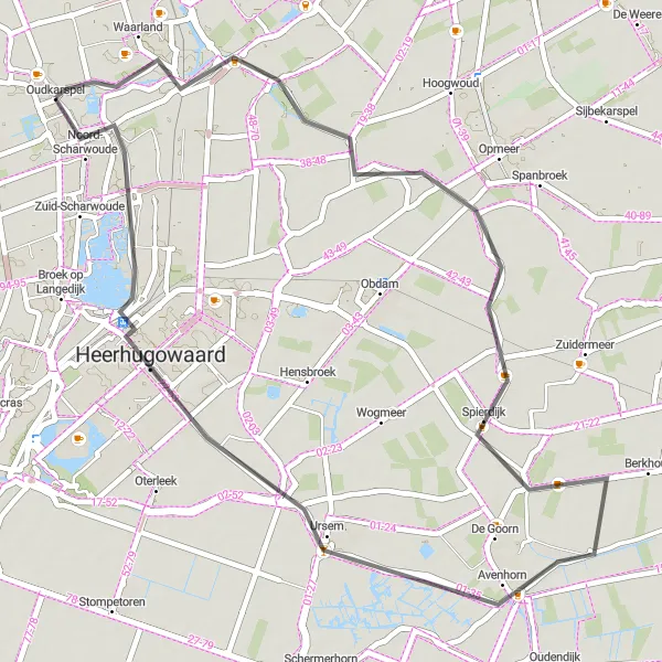 Map miniature of "Oudkarspel - Zandwerven - Ursem - Noord-Scharwoude - Oudkarspel" cycling inspiration in Noord-Holland, Netherlands. Generated by Tarmacs.app cycling route planner