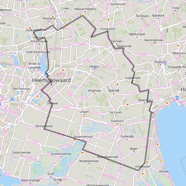 Map miniature of "Countryside Escapade" cycling inspiration in Noord-Holland, Netherlands. Generated by Tarmacs.app cycling route planner