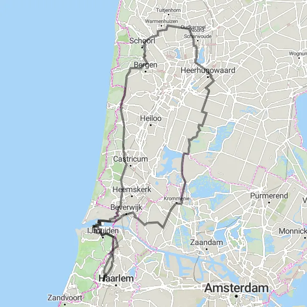 Miniatuurkaart van de fietsinspiratie "Kopje van Bloemendaal en Klimduin Avontuur" in Noord-Holland, Netherlands. Gemaakt door de Tarmacs.app fietsrouteplanner