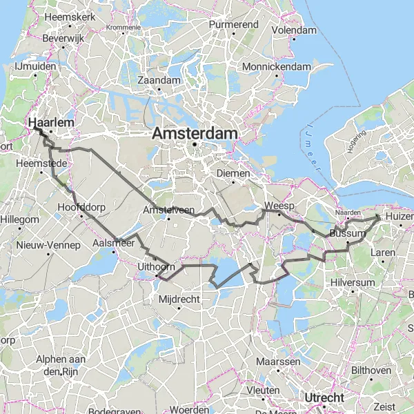 Map miniature of "Road cycling adventure through Noord-Holland's landscapes" cycling inspiration in Noord-Holland, Netherlands. Generated by Tarmacs.app cycling route planner