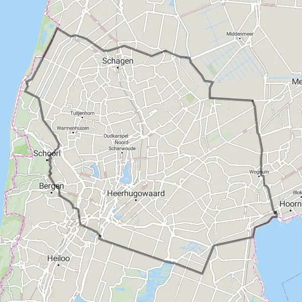 Miniatuurkaart van de fietsinspiratie "Route van 92 km door kleurrijke bloemenvelden" in Noord-Holland, Netherlands. Gemaakt door de Tarmacs.app fietsrouteplanner