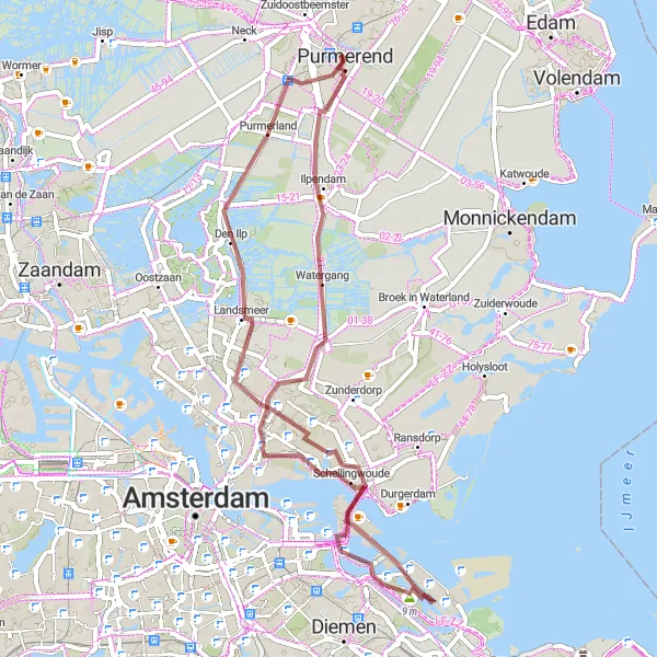 Miniatuurkaart van de fietsinspiratie "Gravelroute langs Watergang en Het Twiske" in Noord-Holland, Netherlands. Gemaakt door de Tarmacs.app fietsrouteplanner