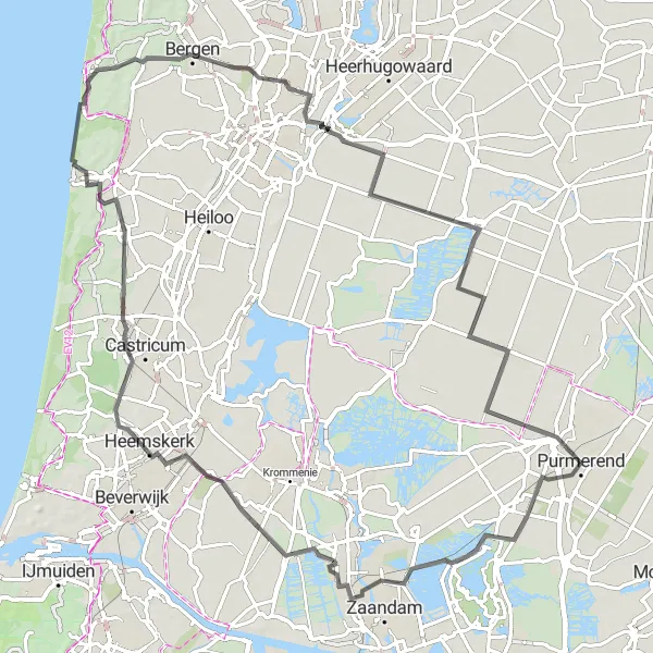 Map miniature of "The Purmerland Exploration" cycling inspiration in Noord-Holland, Netherlands. Generated by Tarmacs.app cycling route planner