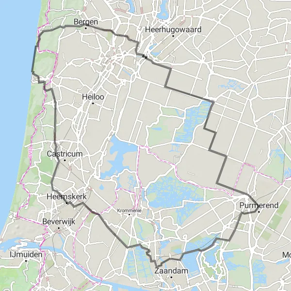 Miniatuurkaart van de fietsinspiratie "Langs Purmerland naar Egmond-Binnen" in Noord-Holland, Netherlands. Gemaakt door de Tarmacs.app fietsrouteplanner