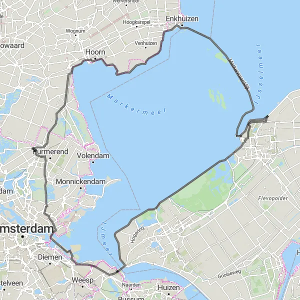 Map miniature of "Long Road Adventure from Scharwoude to Watergang" cycling inspiration in Noord-Holland, Netherlands. Generated by Tarmacs.app cycling route planner