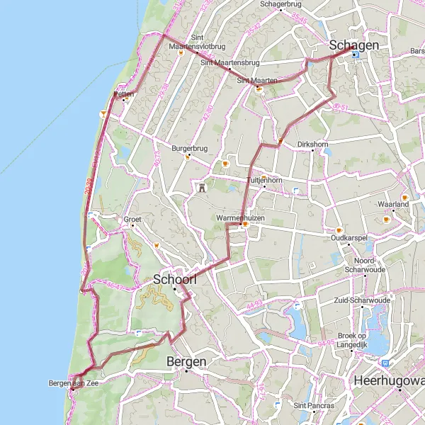 Miniatuurkaart van de fietsinspiratie "Gravel avontuur langs de kust" in Noord-Holland, Netherlands. Gemaakt door de Tarmacs.app fietsrouteplanner