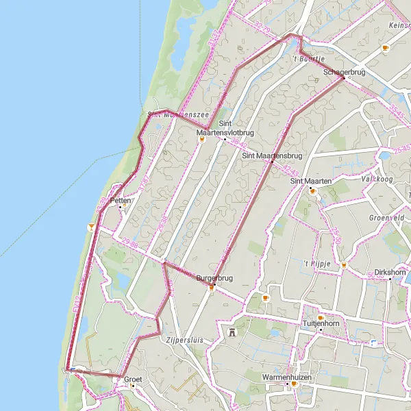 Map miniature of "Gravel Madness" cycling inspiration in Noord-Holland, Netherlands. Generated by Tarmacs.app cycling route planner