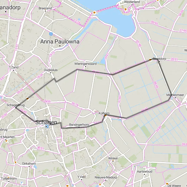 Map miniature of "Countryside Gems" cycling inspiration in Noord-Holland, Netherlands. Generated by Tarmacs.app cycling route planner