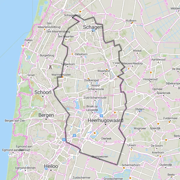 Miniatuurkaart van de fietsinspiratie "Wegroute naar Rustenburg en Warmenhuizen" in Noord-Holland, Netherlands. Gemaakt door de Tarmacs.app fietsrouteplanner
