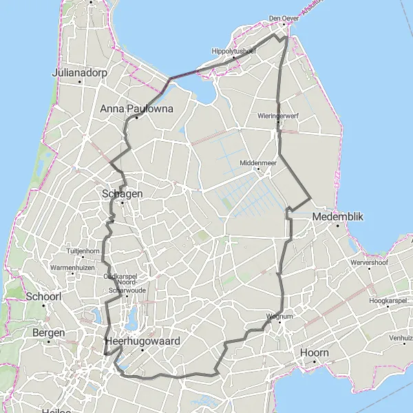 Map miniature of "Barnewiel Adventure" cycling inspiration in Noord-Holland, Netherlands. Generated by Tarmacs.app cycling route planner