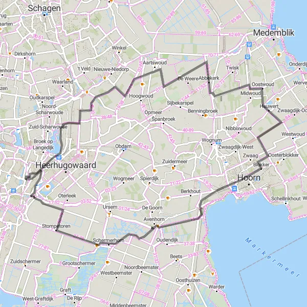Map miniature of "Hidden Gems" cycling inspiration in Noord-Holland, Netherlands. Generated by Tarmacs.app cycling route planner