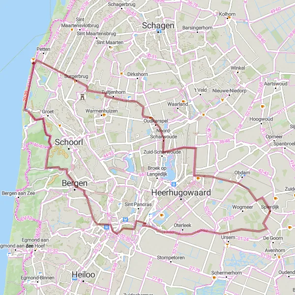 Miniatuurkaart van de fietsinspiratie "Rustenburg naar Spierdijk Gravelroute" in Noord-Holland, Netherlands. Gemaakt door de Tarmacs.app fietsrouteplanner