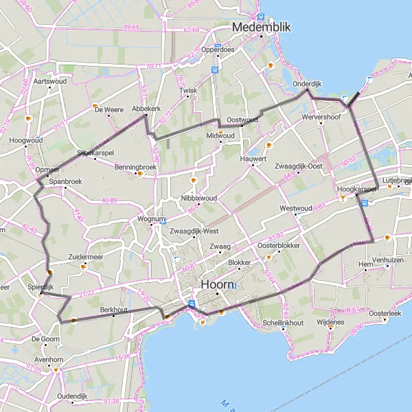 Miniatuurkaart van de fietsinspiratie "Zandwerven naar Spierdijk Route" in Noord-Holland, Netherlands. Gemaakt door de Tarmacs.app fietsrouteplanner