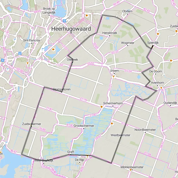 Miniatuurkaart van de fietsinspiratie "Oostmijzen naar Obdam Route" in Noord-Holland, Netherlands. Gemaakt door de Tarmacs.app fietsrouteplanner